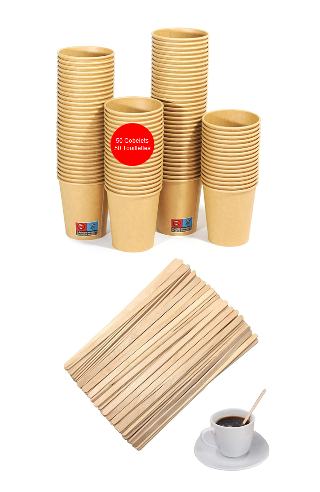 Lot de 50 Gobelets & 50 Touillettes